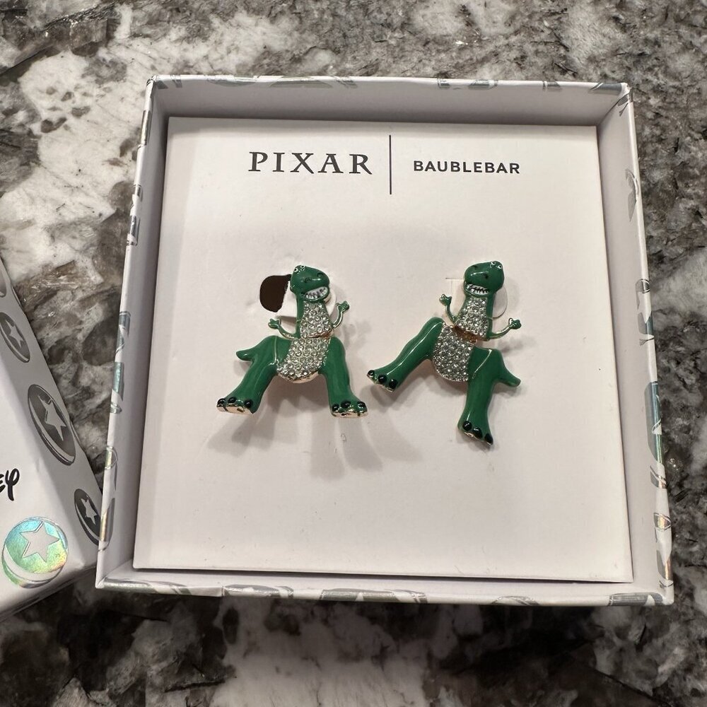 Baublebar X Pixar Disney Toy Story Rex Dinosaur Earrings Green Gold NEW - Picture 2 of 5